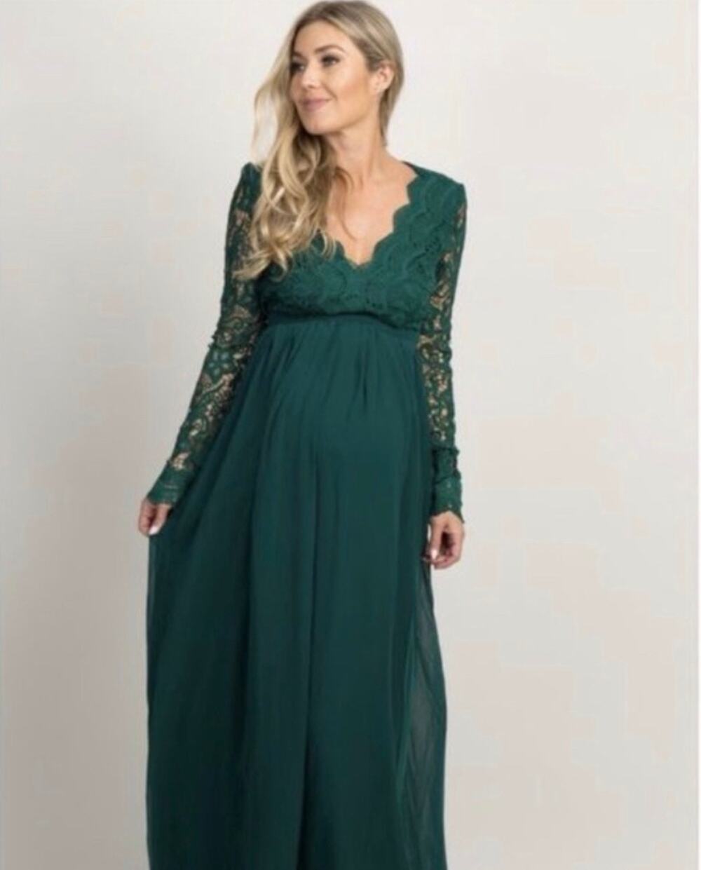 Pinkblush Maniju Emerald Green Long Sleeve Lace Maxi Dress Size Large